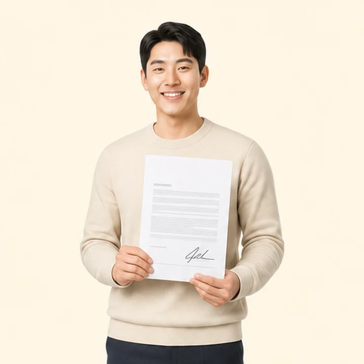 소나타 신차 장기렌트 서면 견적서를 들고 있는 고객